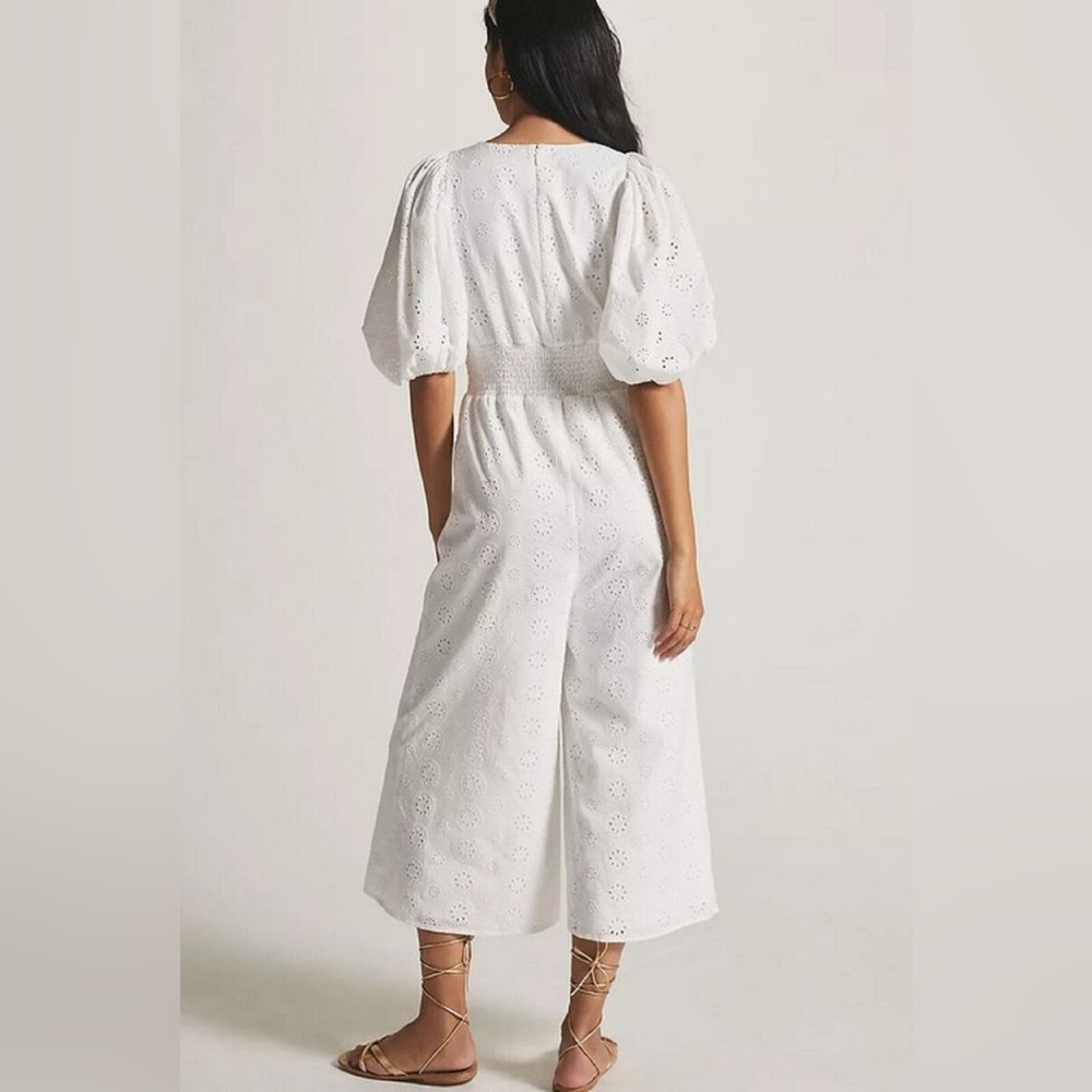Anthropologie Hutch White Smocked-Waist Eyelet Jumpsuit Size L - Picture 3 of 15